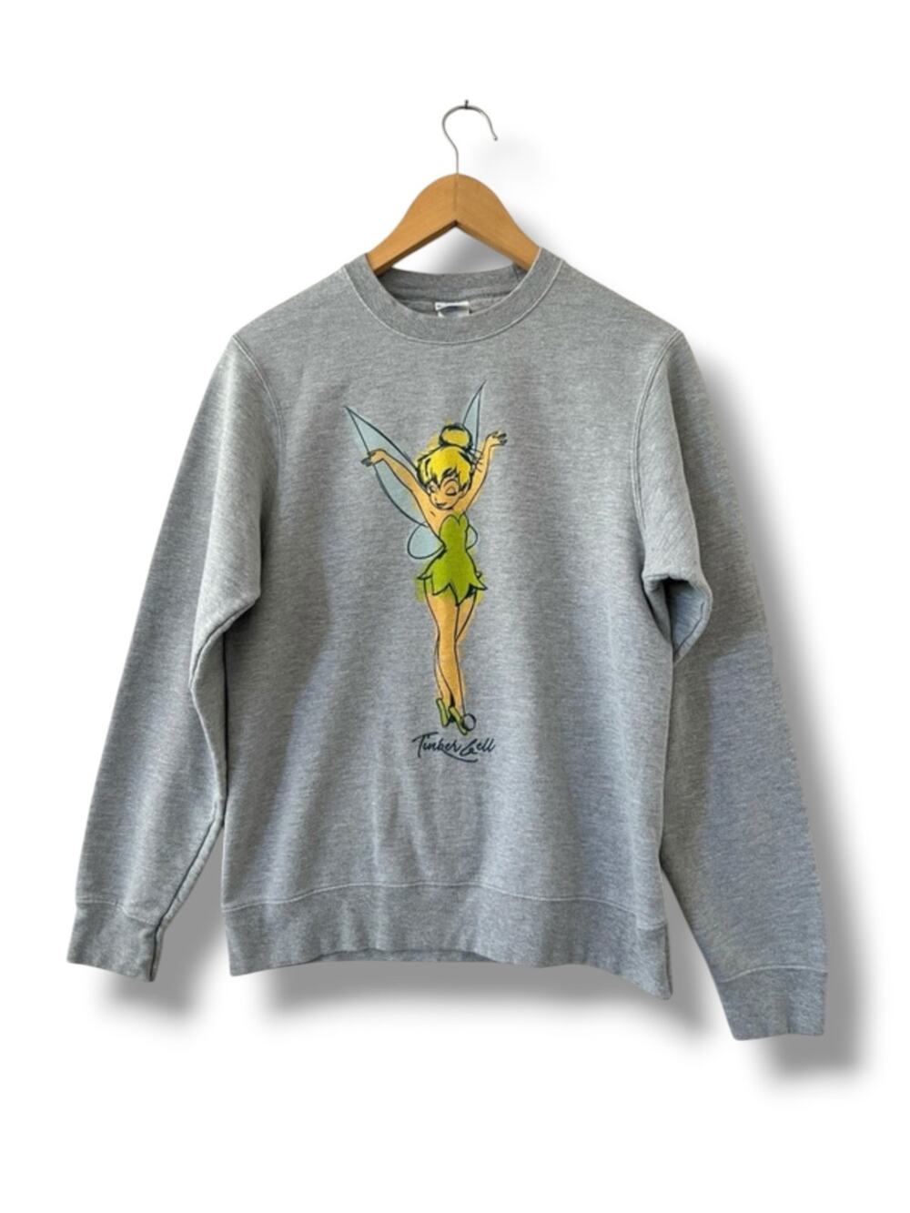 Disney Tinker Bell Sweatshirt Womens S Gray Fairy Graphic Crewneck Cotton Blend